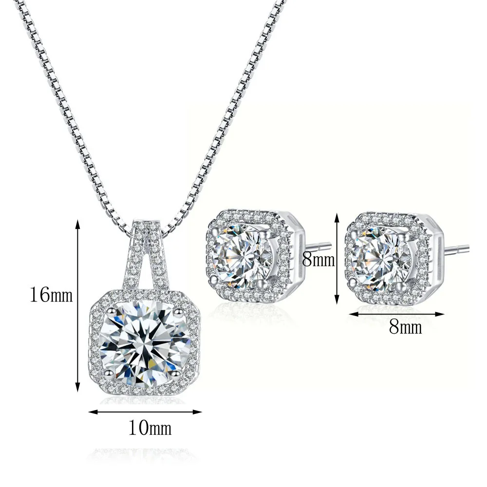 925 Sterling Silver Crystal Necklace Earrings Bridal Jewelry Sets For Women  Fashion Jewelry Wholesale