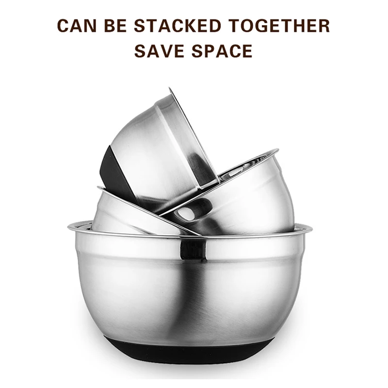 Миксер из нержавеющей стали с силиконовым дном для яиц салата Нескользящие миски