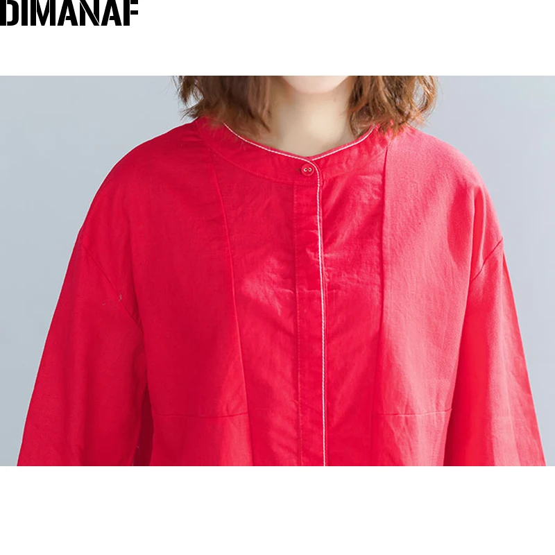 Женская блузка с длинным рукавом DIMANAF винтажный льняной однотонный