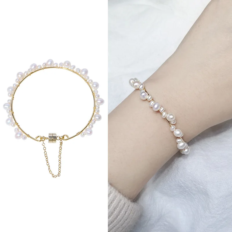 

FXLRY Handmade Natural Pearl Irregular Pearl Bracelet With Suction Buckle For Lady Jewelry Accessory
