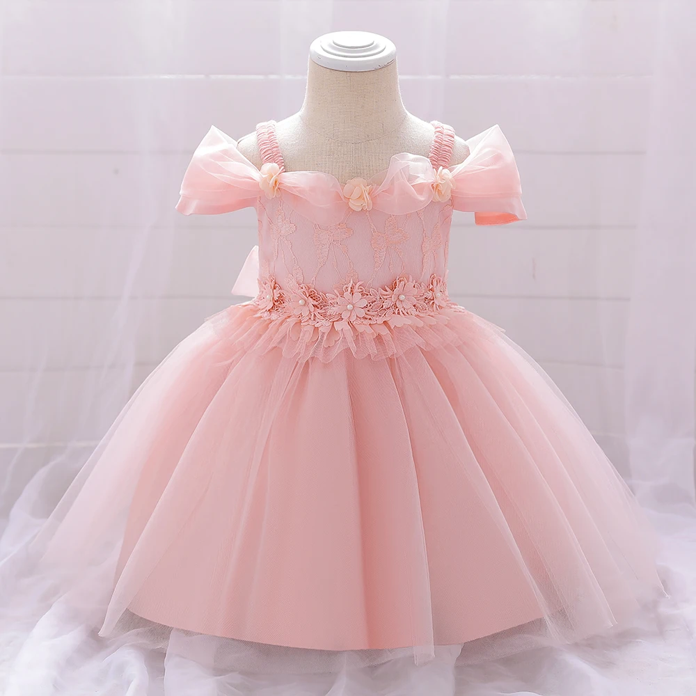 

Baby Girls Clothes Pink Blue champagne Sling TUTU Flower Lace Dress Infant Birthday Evening Dresses Kids Clothing 3-24 Month