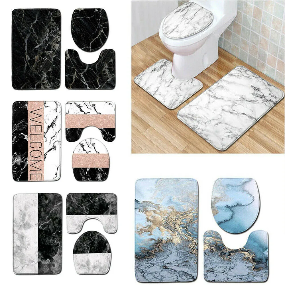 

3Pcs/set Bath Mat Marble Pattern Non-slip Toilet Rugs Bathroom Carpet Bathroom Shower Room Rug Floor Mats Toilet Seat Cover