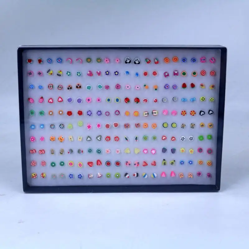 100 Pair/pack Mini Small Plastic Needle Earrings Women Girls Earring Jewelry Handmade Soft Ceramic Sliced Fruit Shape Ear Stud
