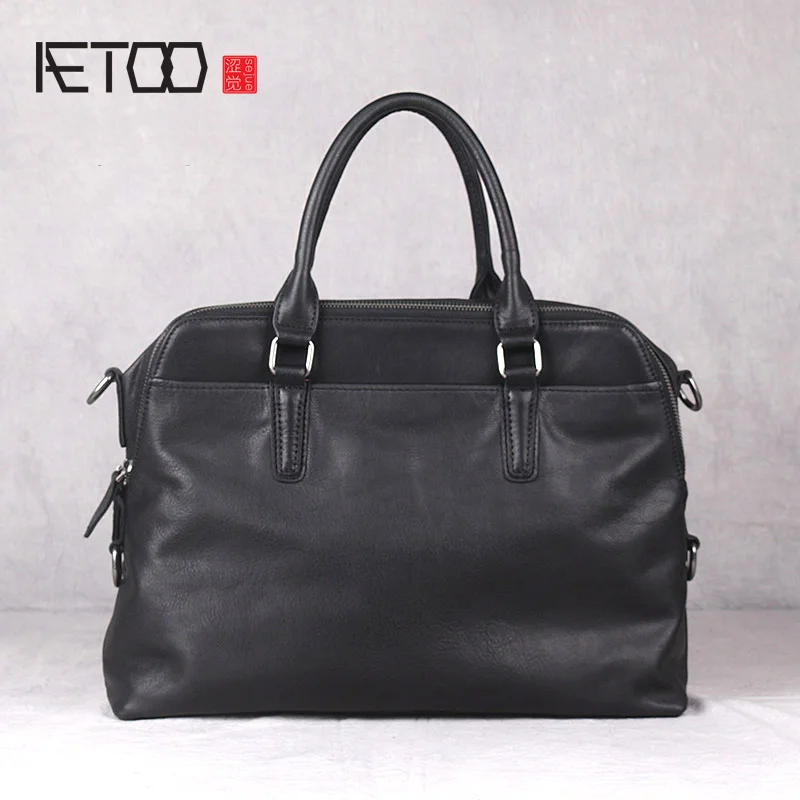 

AETOO Briefcase, men's business handbag, horizontal leather head layer men's computer bag, leather hand-held men's bag