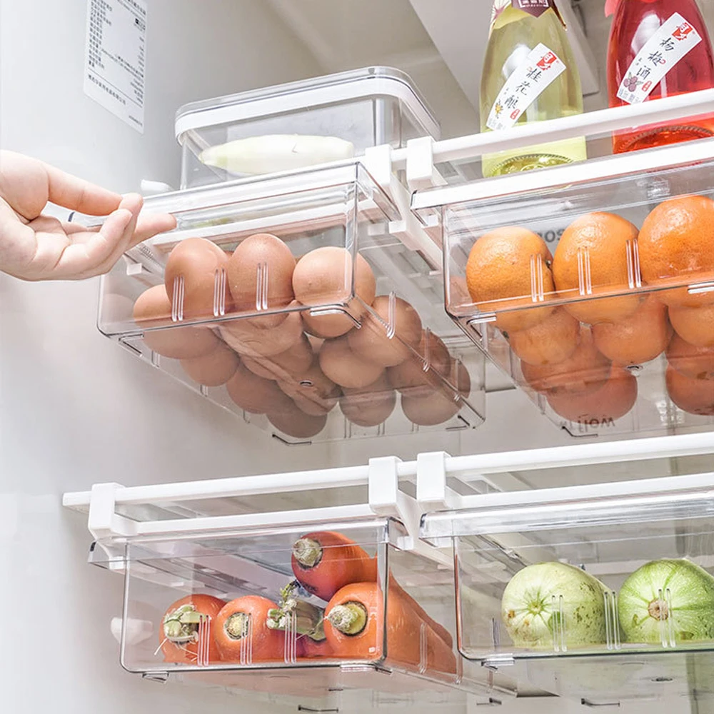 

PET Refrigerator Transparent Storage Box Fruit And Vegetable Food Rectangular Crisper Household Kitchen Save Drawer