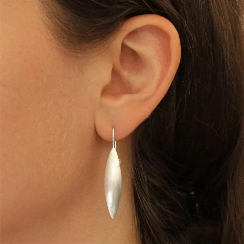 

Brushed Silvertone Earrings Minimal Minimalist Jewelry for Women Girl Matt Silverplated Earrings Drops Ear Hook Earrings #TR38RU