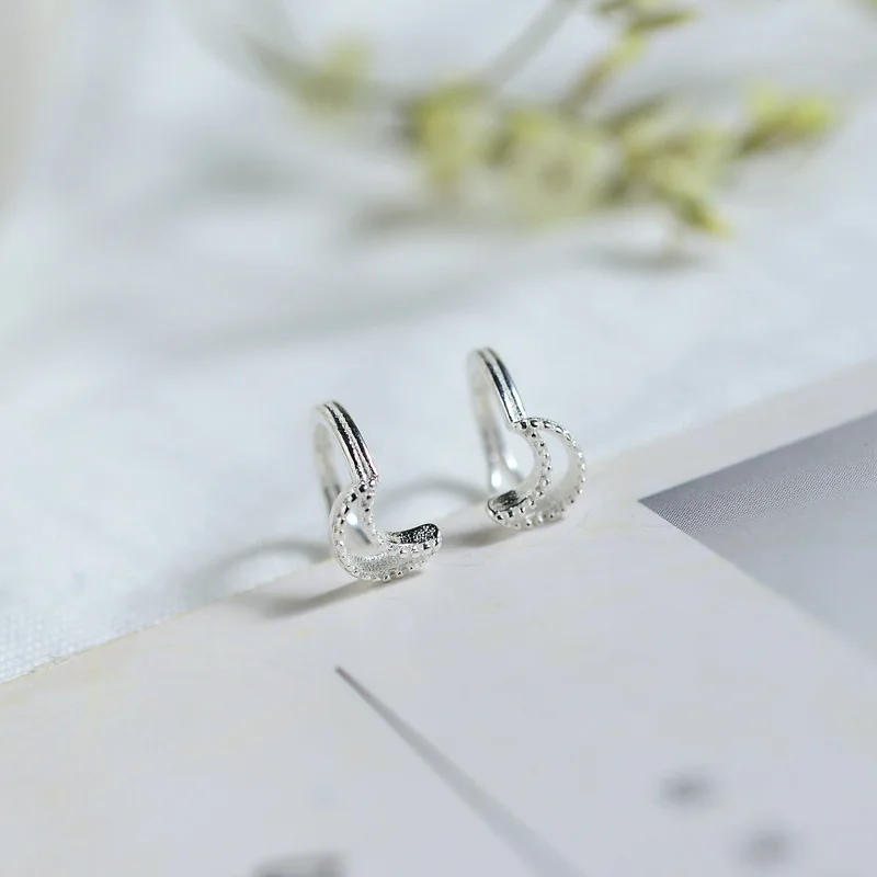 Moon Форма Кафф 925 пробы серебряные клипсы для ушей в форме Для женщин мужские