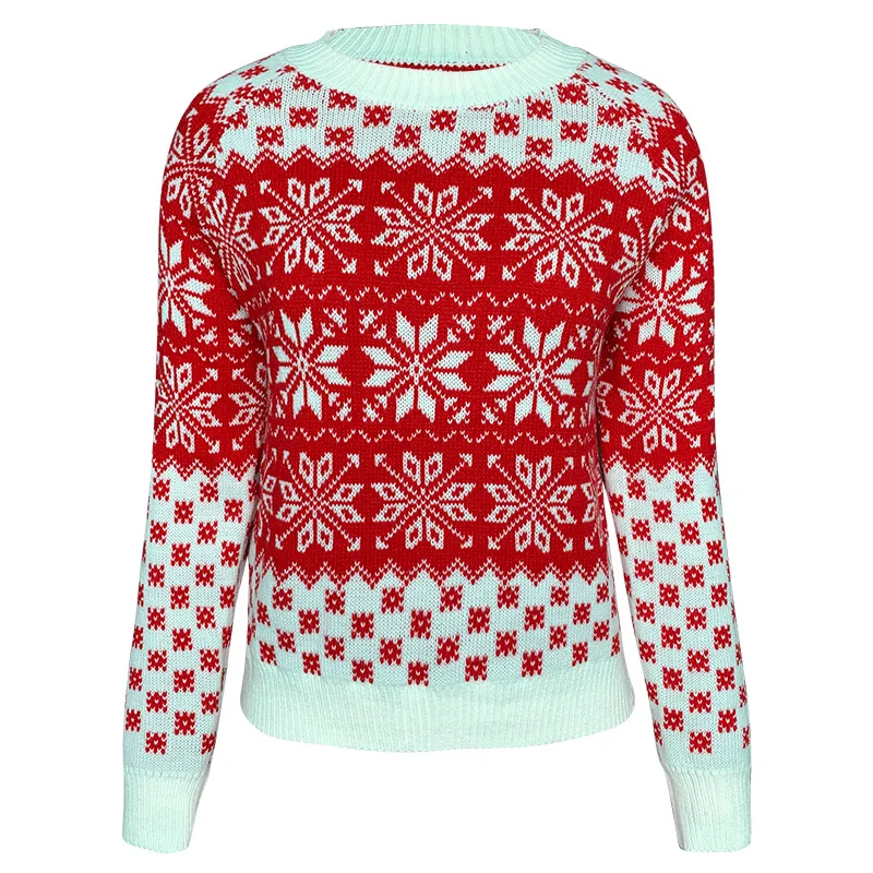 

Autumn Winter Christmas Sweater Ladies Knitted Jumper Pullover Women Sweater Snowflake Elk Print Sweaters and Pullovers Women