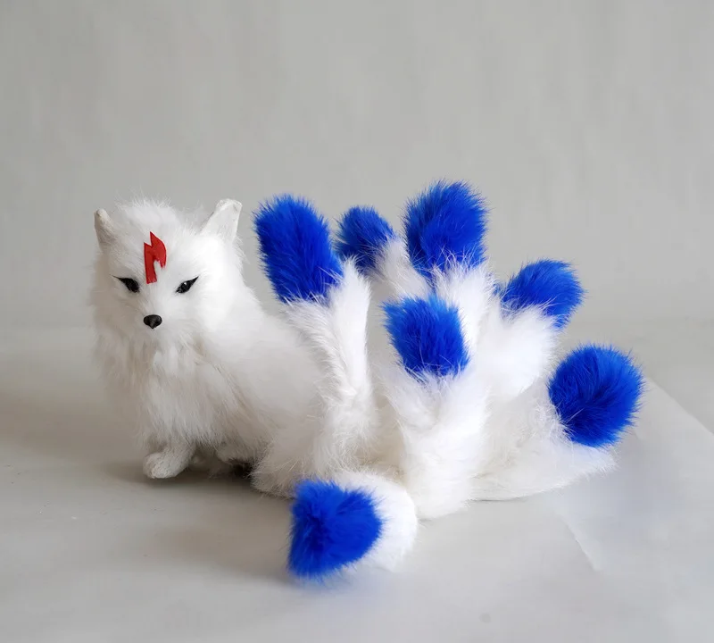 

new white nine-tails fox model plastic&fur real life blue tail fox doll gift about 30x9x14cm