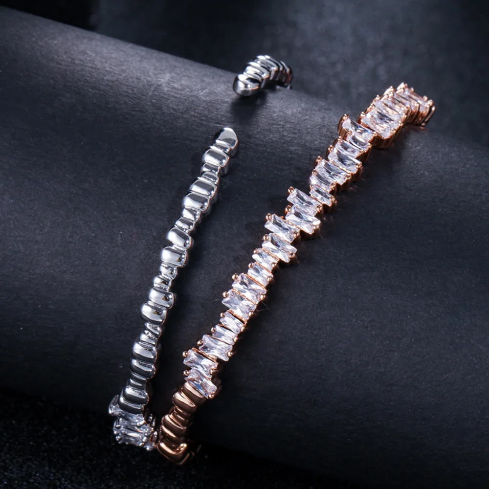 Женские прямоугольные браслеты манжеты с фианитом розового золота|Браслеты| |