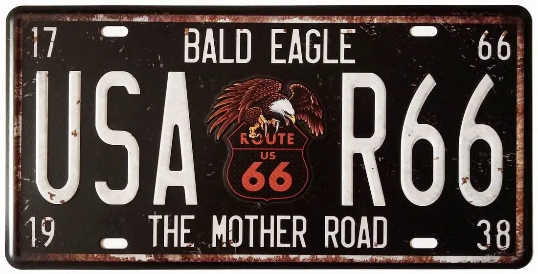 

Bald Eagle Route US 66 USA-R66 The Mother Road металлические жестяные знаки винтажные кофейные стены декор для бара и кофе, Размер 12X6