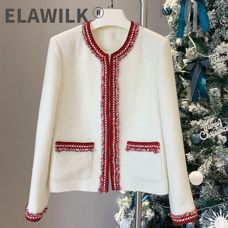 

Spring 2021 Chic OL elegant Tweed coat High quality 40%Wool O-neck women's jackets B947