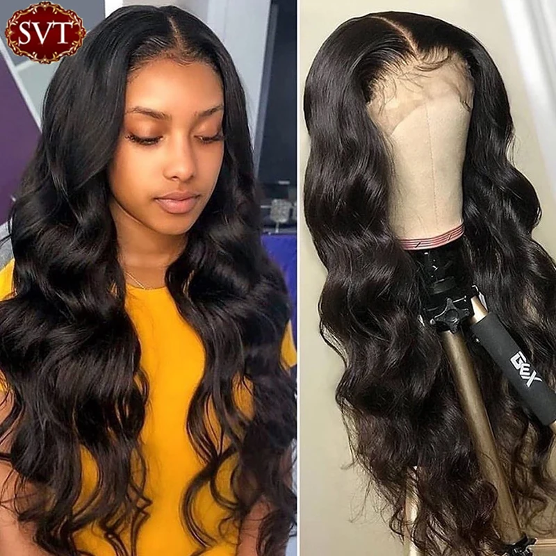 SVT Body Wave 13x4 Lace Frontal Wig Human Hair Front Wig Malaysian Long Wavy Closure Lace Wigs For Black Women Natural Color