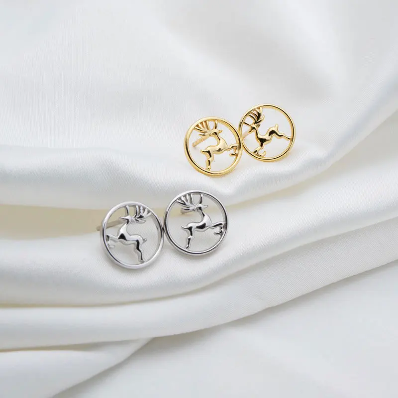 

S925 Silver Fashion Cute Beautiful Zircon Animal Elk Ear Stud GIRL'S Gift Party Banquet WOMEN'S Jewelry Ear Stud