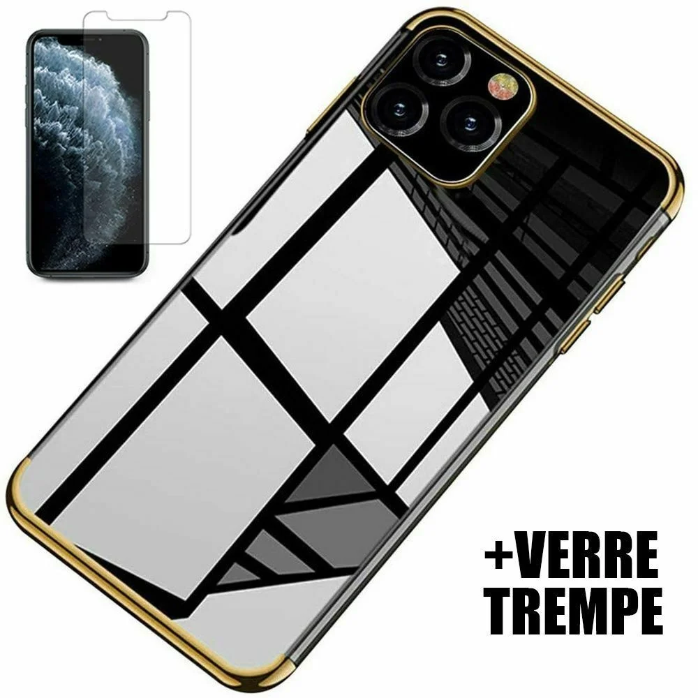 

Coque For iPhone 11 Pro Max XS MAX XR Bord brillant + Protection Vitre Verre tremp