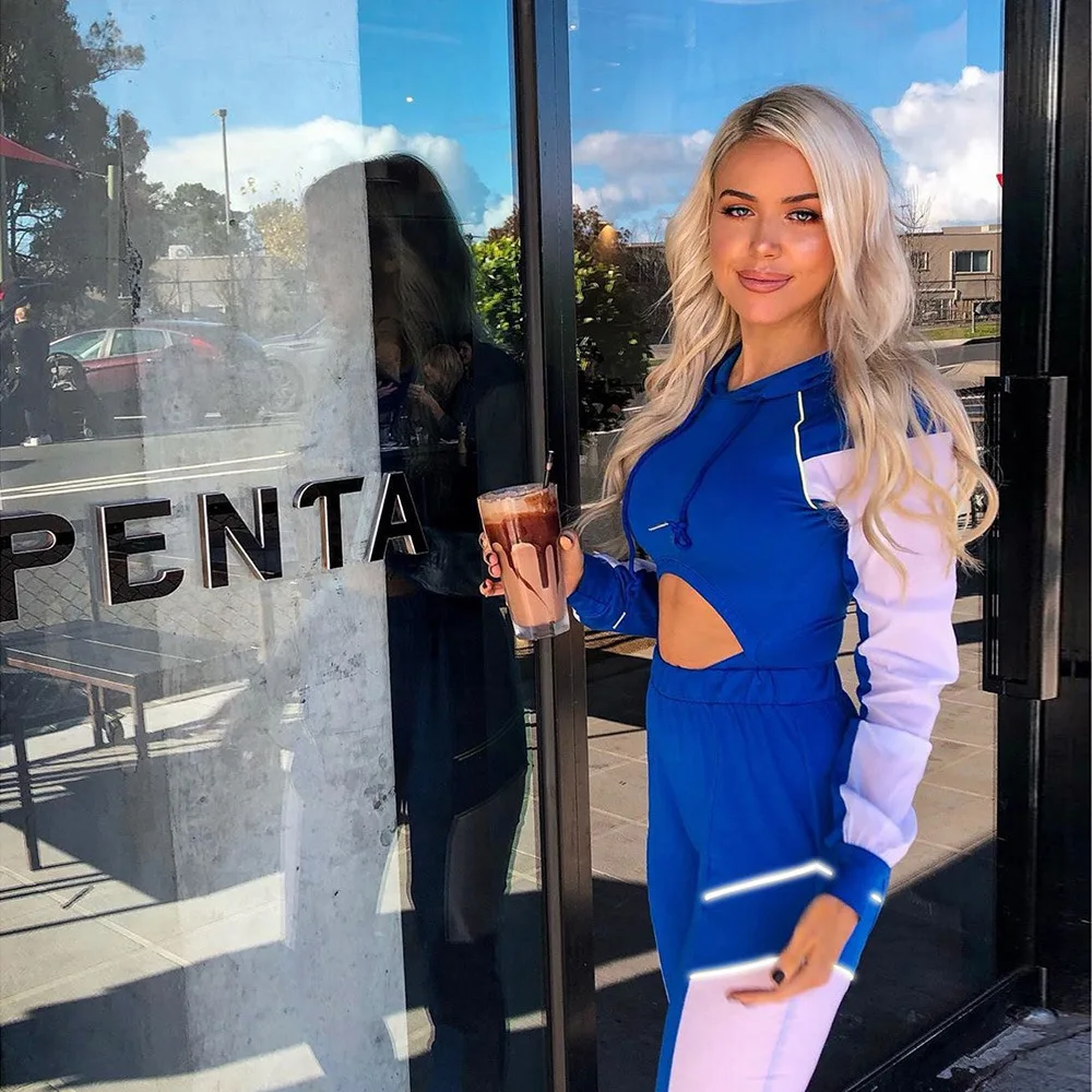 Осенние женские Беговые наборы боди с длинным рукавом капюшоном пуловер со