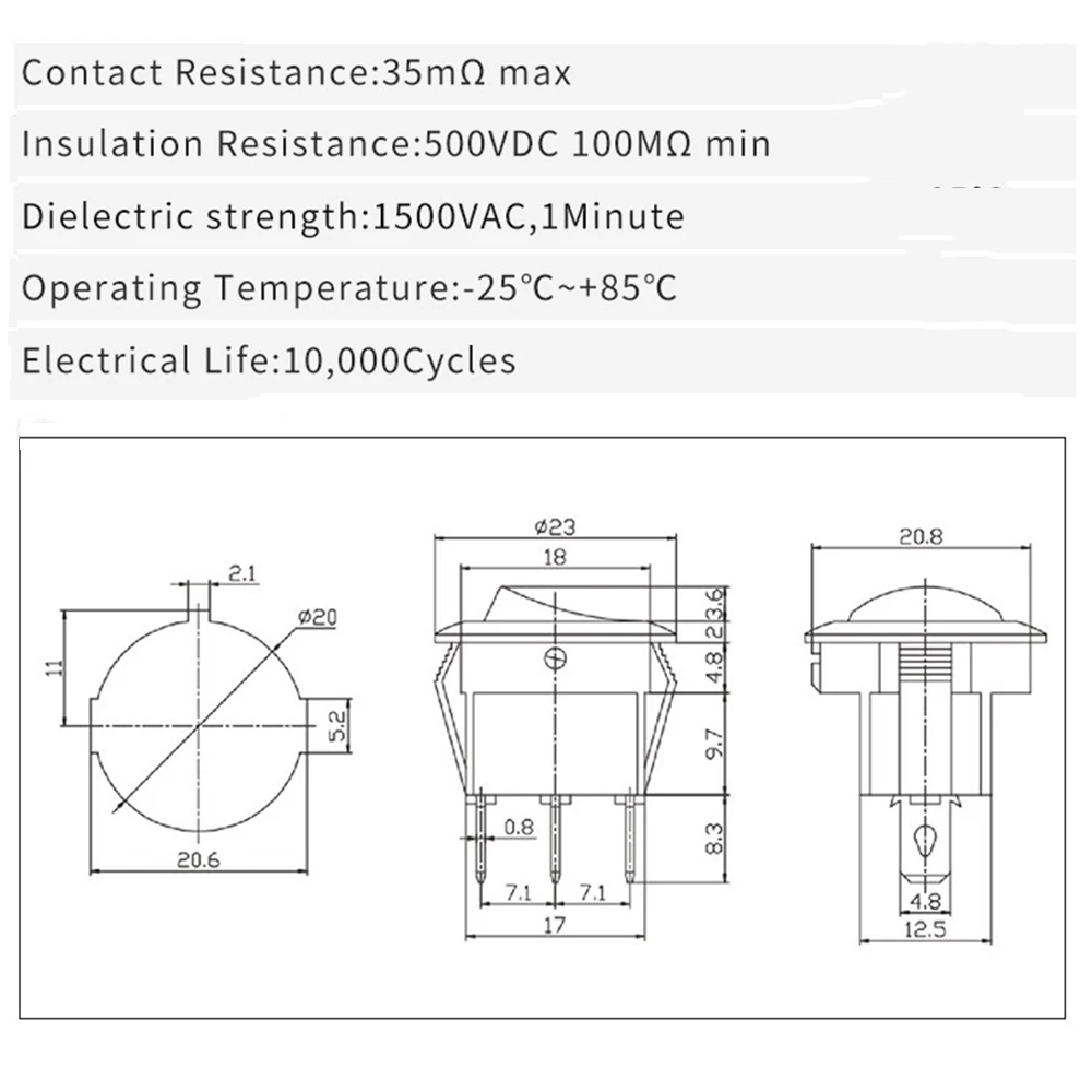 Круглый тумблерный мини-переключатель 3-контактный SPST кнопочный переключатель 12