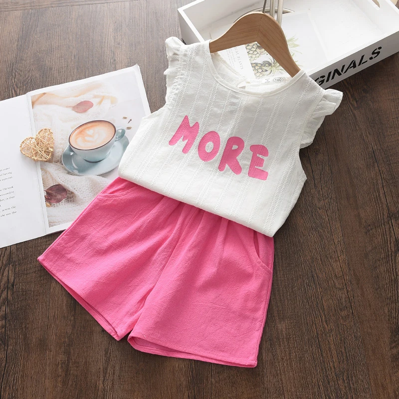 

Girls Clothes Sets 2021 New Summer Children Clothing Sleeveless Embroidery Tops and Shorts for Girl Kids Clothes 3 7 Years