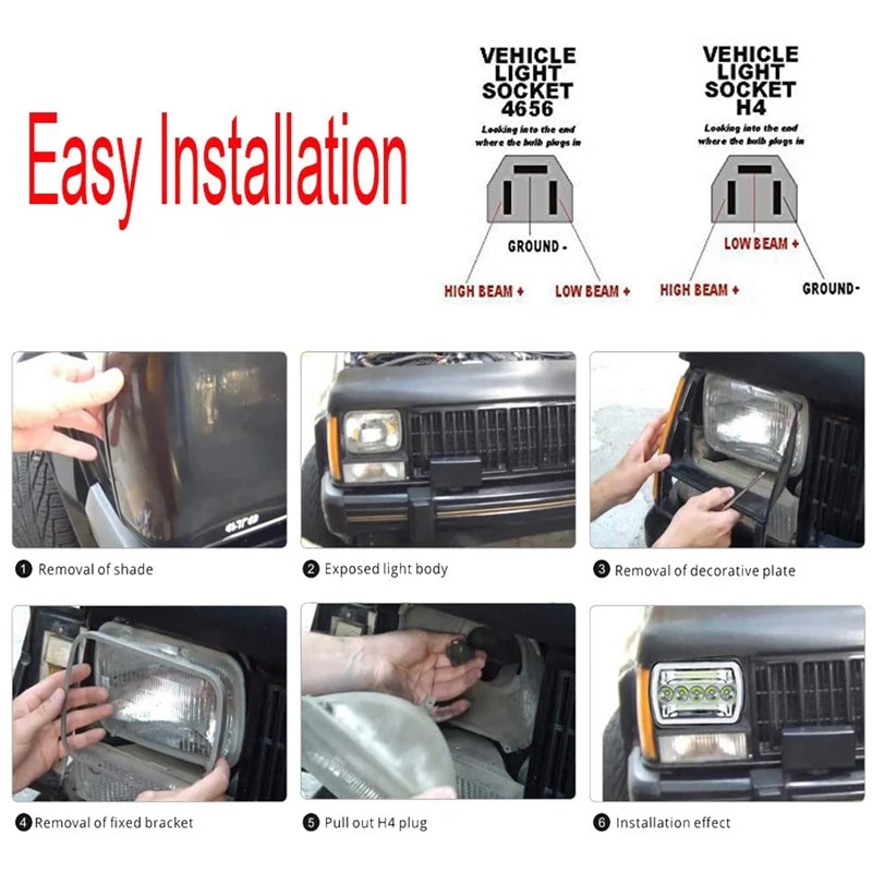 

1 Pair 240W 5X7inch 7X6inch LED Headlight Hi-Lo Beam Halo DRL for Jeep Cherokee Wrangler XJ YJ