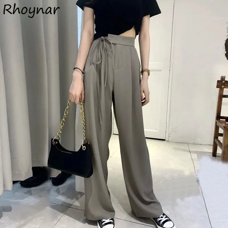 

Women Pants Wide Leg Elegant Simple Full-length Cozy Thin Summer High Waist Office Female All-match Breathable Baggy Ins Chic BF
