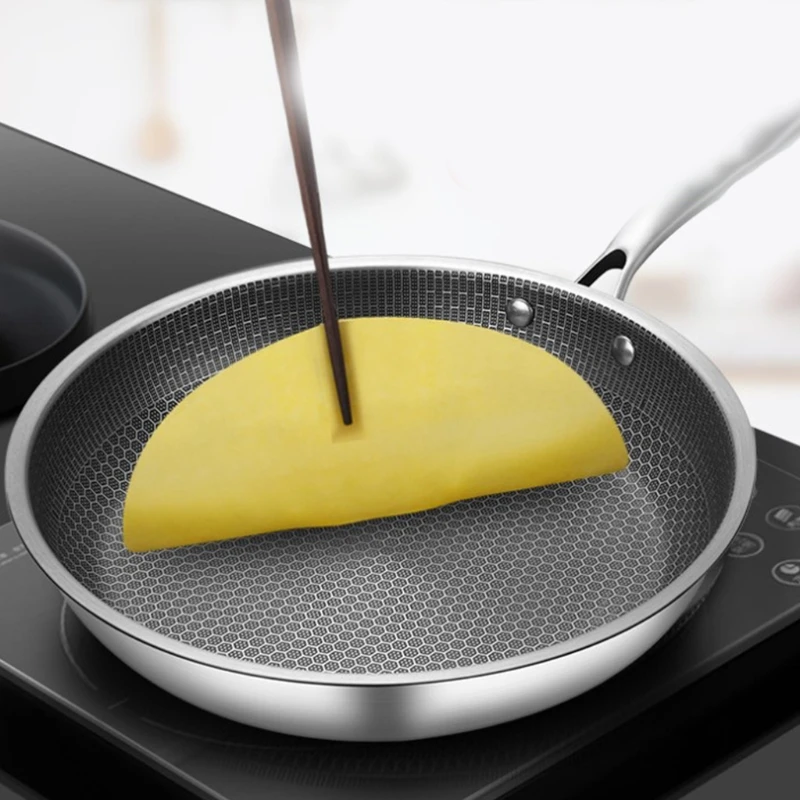 

New Kitchen High Quality 410 Stainless Steel Material Frying Pan Non Stick Steak Pans Electromagnetic Furnace General