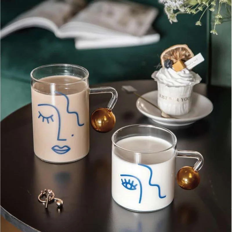 

European Style Printing Water Mug Home Party Bar Milk Drink Beer Glass Office Coffee Cup Heat Resistant Couple Gifts Souvenirs