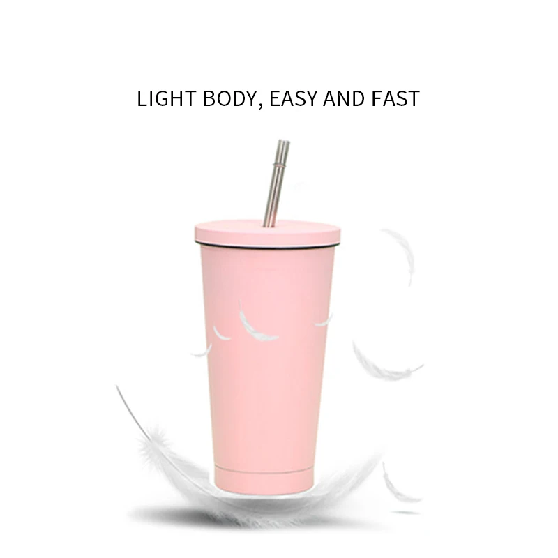 Stainless Steel Double Insulation Straw Cup 500ML Vacuum Tea Coffee Mug with Lid Metal Drinkware Water Bottle Travel Accessories | Дом и сад