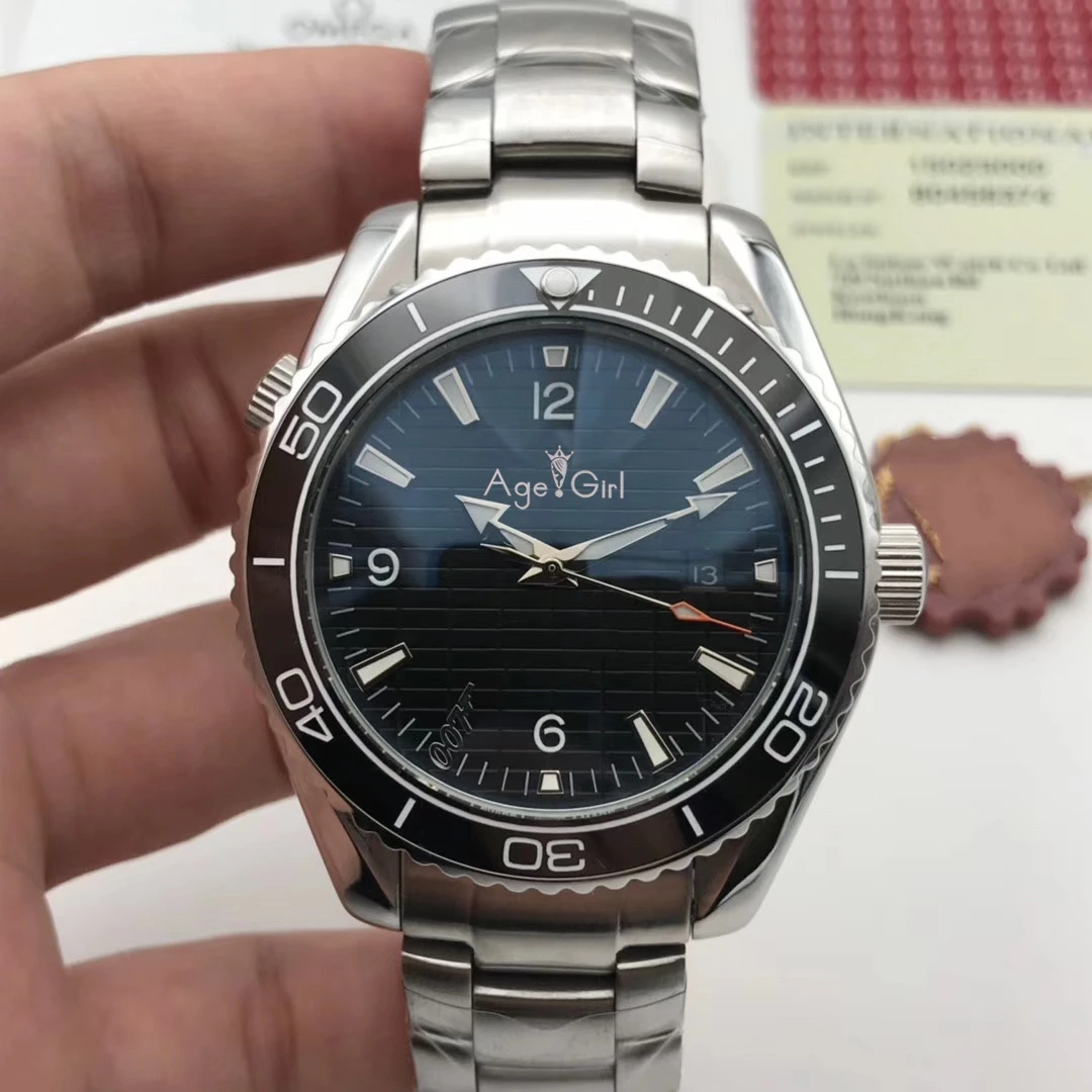 

Classic New Men Automatic Mechanical Stainless Steel James Bond 007 Sapphire Watch Black Ceramic Bezel Luminous AAA+