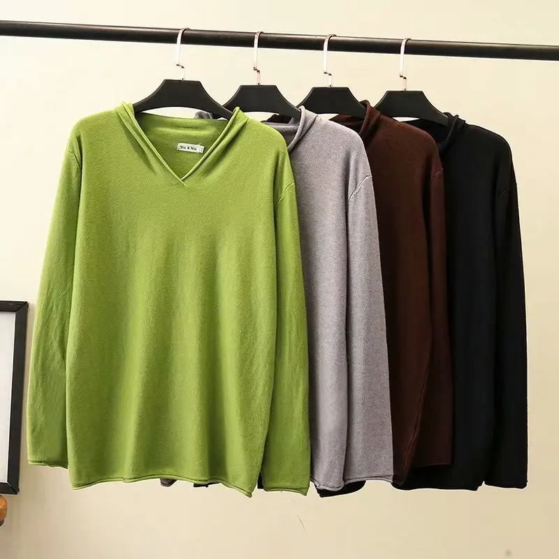 Женские повседневные свободные свитера размера плюс вязаные пуловеры с длинным