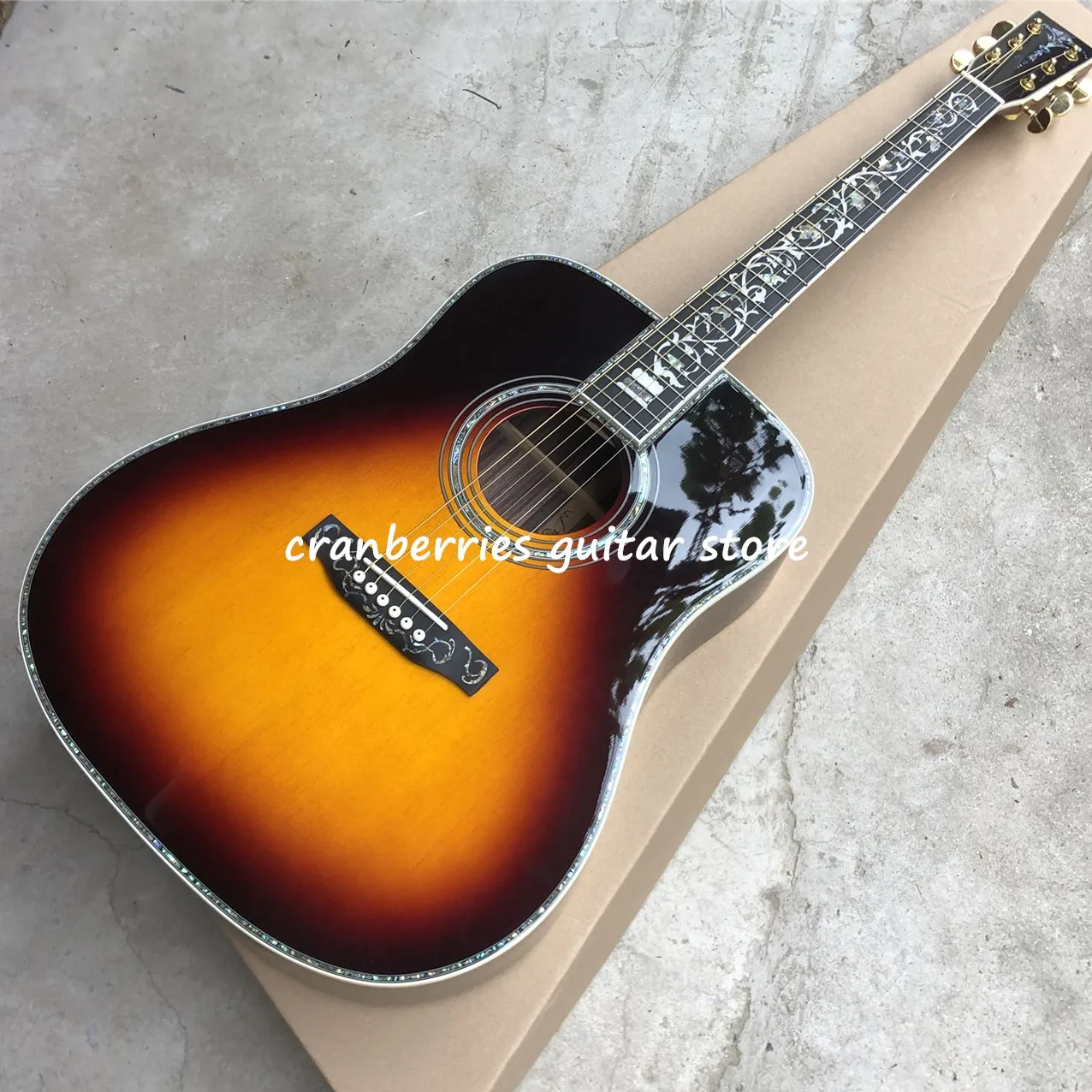 

Sunset Color D Model Acoustic Guitar,Solid Spruce top,Real Abalone Inlay Guitarra, Rosewood Back and Sides,Free shipping