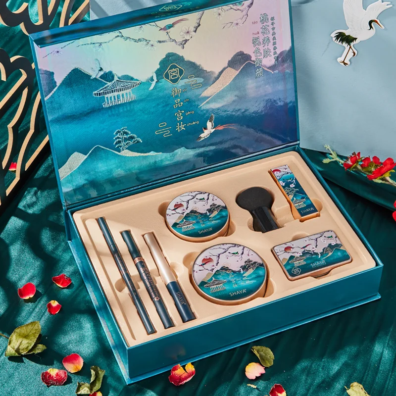 Rosemary Makeup Set Carved Lipstick Concealer Loose Powder Eyebrow Pencil Eyeliner Eyeshadow Kit Women wholesale makeup kit