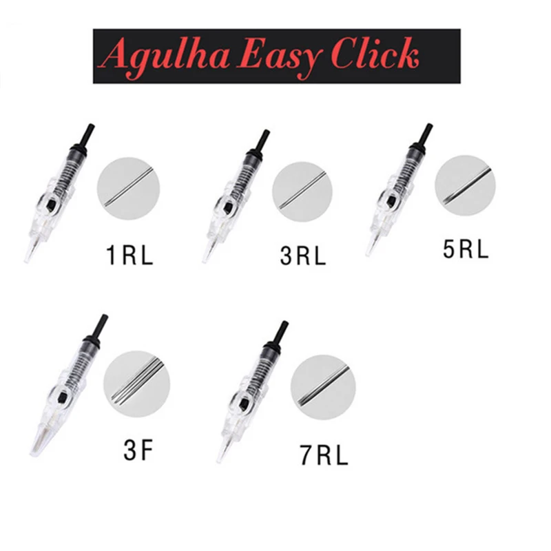 100 шт. 1 пара Agulha Easy Click Универсальный Dermografo 1,3, 5, 7RL Перманентный макияж картридж иголки для бровей губ цифровая игла