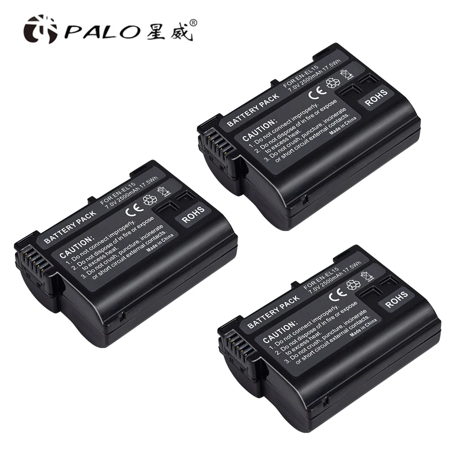 3PCS PALO 2500 мА/ч, 7,0 V EN-EL15 ENEL15 RU EL15 Камера Батарея для цифровых зеркальных фотокамер Nikon D600 D610 D800 D800E D810 D7000 D7100 D7200 L15 - Цвет: 3PCS