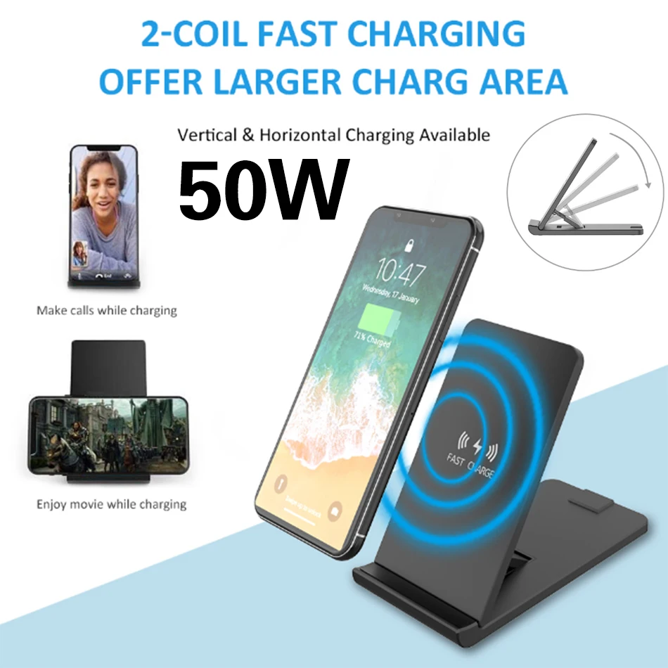 

NEW 15W Qi Wireless Charger Fold Stand Pad Fast Charging for iPhone 13 12 11 XS XR 8 Airpods Pro Samsung S21 S20 Qucik Charge