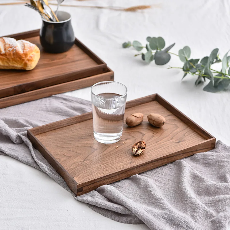

Furniture Walnut Tray Rectangular Tea Tableware Storage Plate Kitchen Tools Baking Plate Mortise Tenon Structure Square Plate