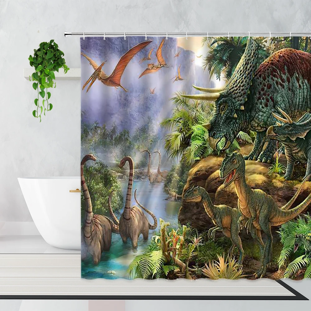 

Занавеска для душа в виде динозавра, абстрактный креативный подарок для детей, украшение для ванной комнаты для мальчиков, водонепроницаем...