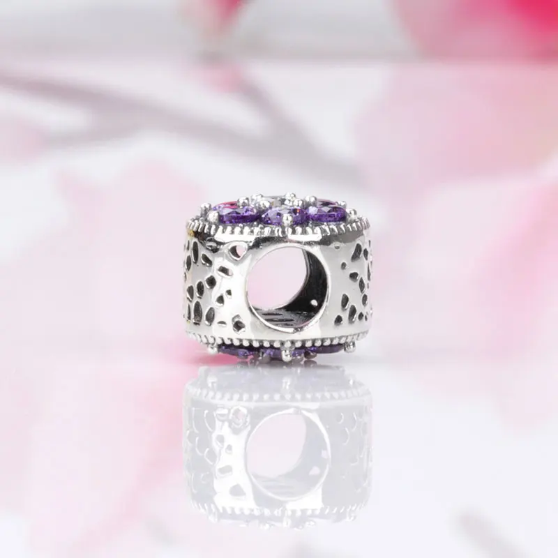 

925 sterling silver charm purple crystal love beads string jewelry DIY jewelry gifts wholesale
