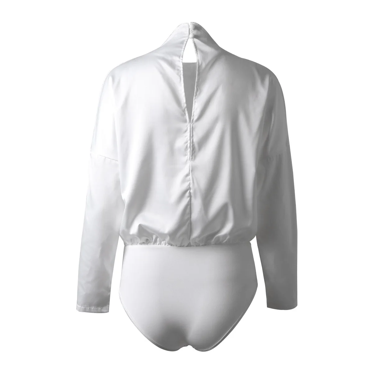 Осенне зимний комбинезон женский белый свободный с круглым вырезом и открытой