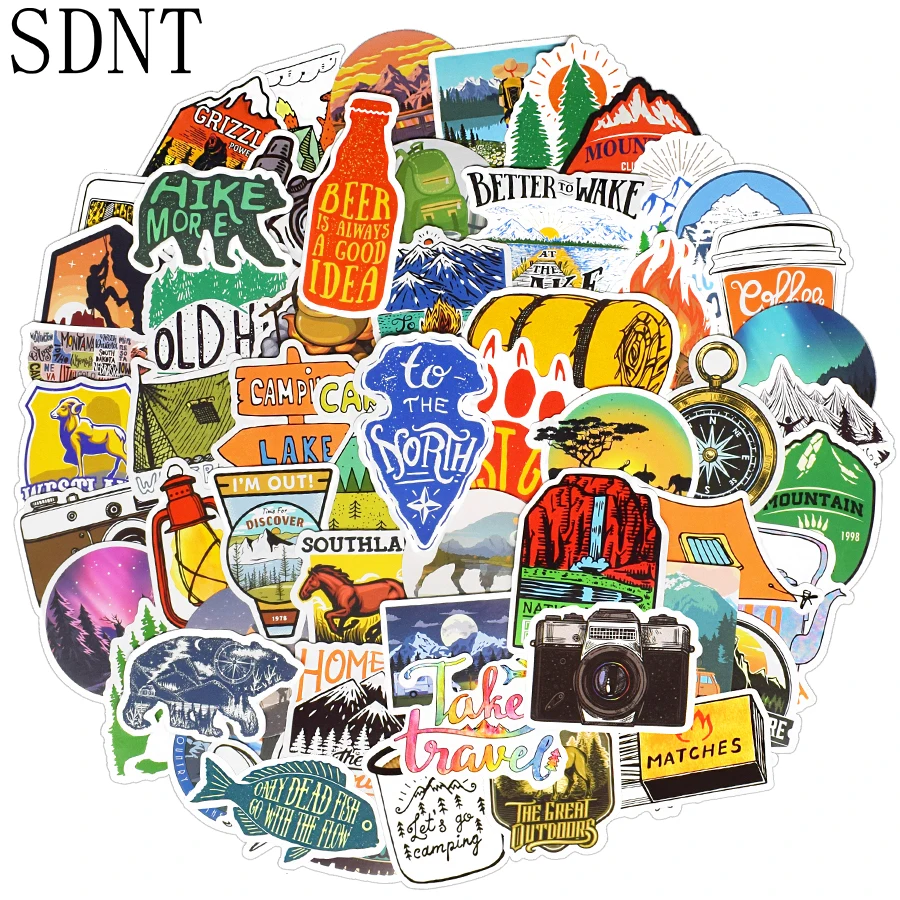 

100 PCS Camping Nature Stickers Outdoor Hiking Sport Travel Waterproof Sticker DIY Travel Case Laptop Bike Skateboard Car Decal