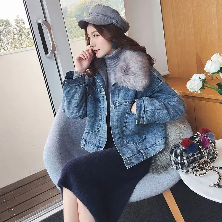 2019 Весенняя джинсовая куртка из искусственного меха с подкладкой бархата