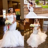 south african mermaid wedding gowns 2021 abito da sposa applique lace rullfe black girls women bridal dress handmade