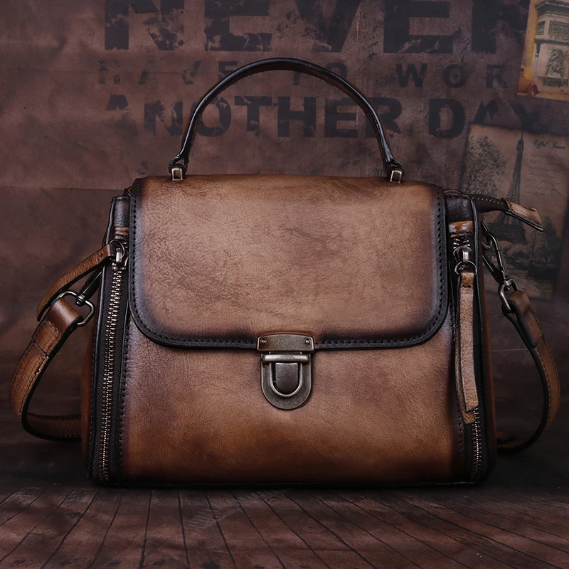 Сумка тоут женская из натуральной воловьей кожи саквояж на плечо с замком в