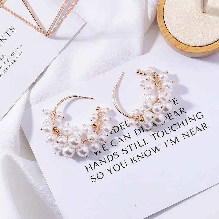 Женские серьги кольца ручной работы на свадебную вечеринку с белым жемчугом и