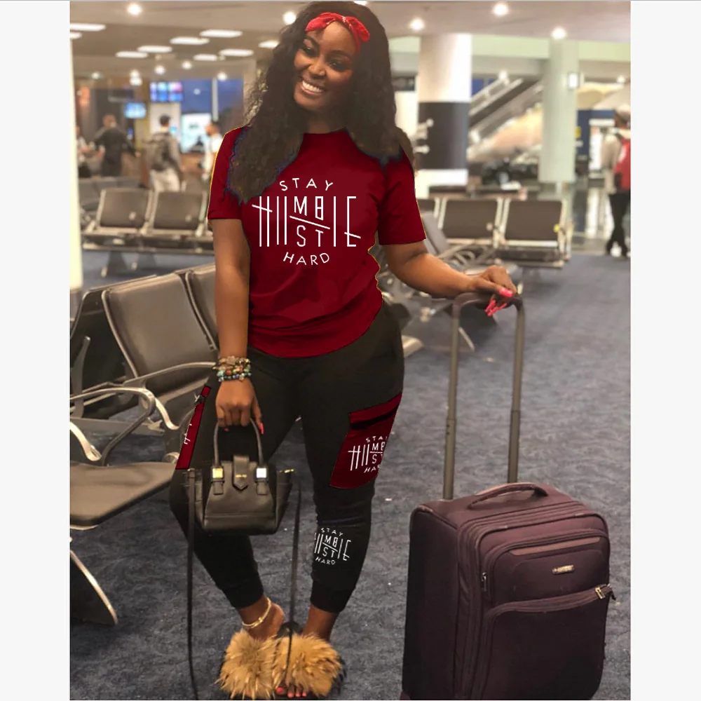 

Hot Sale Women's Plus Size Trendy Brand Letter Printed Pants Two-Piece Suit