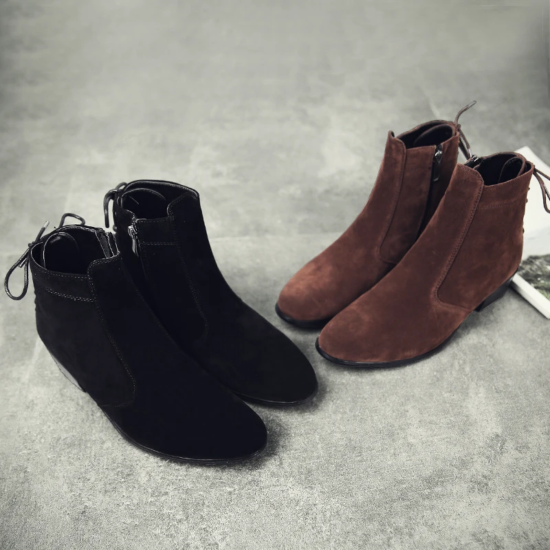 Замшевые Кожаные мужские ботинки Зимние ботильоны модная обувь на молнии