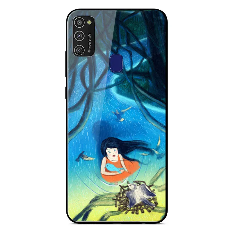 

Case For Samsung M21 Painted Tempered Glass Hard Phone Cover For Samsung Galaxy M21 M30S Soft Silicone Bumper Protection Cases