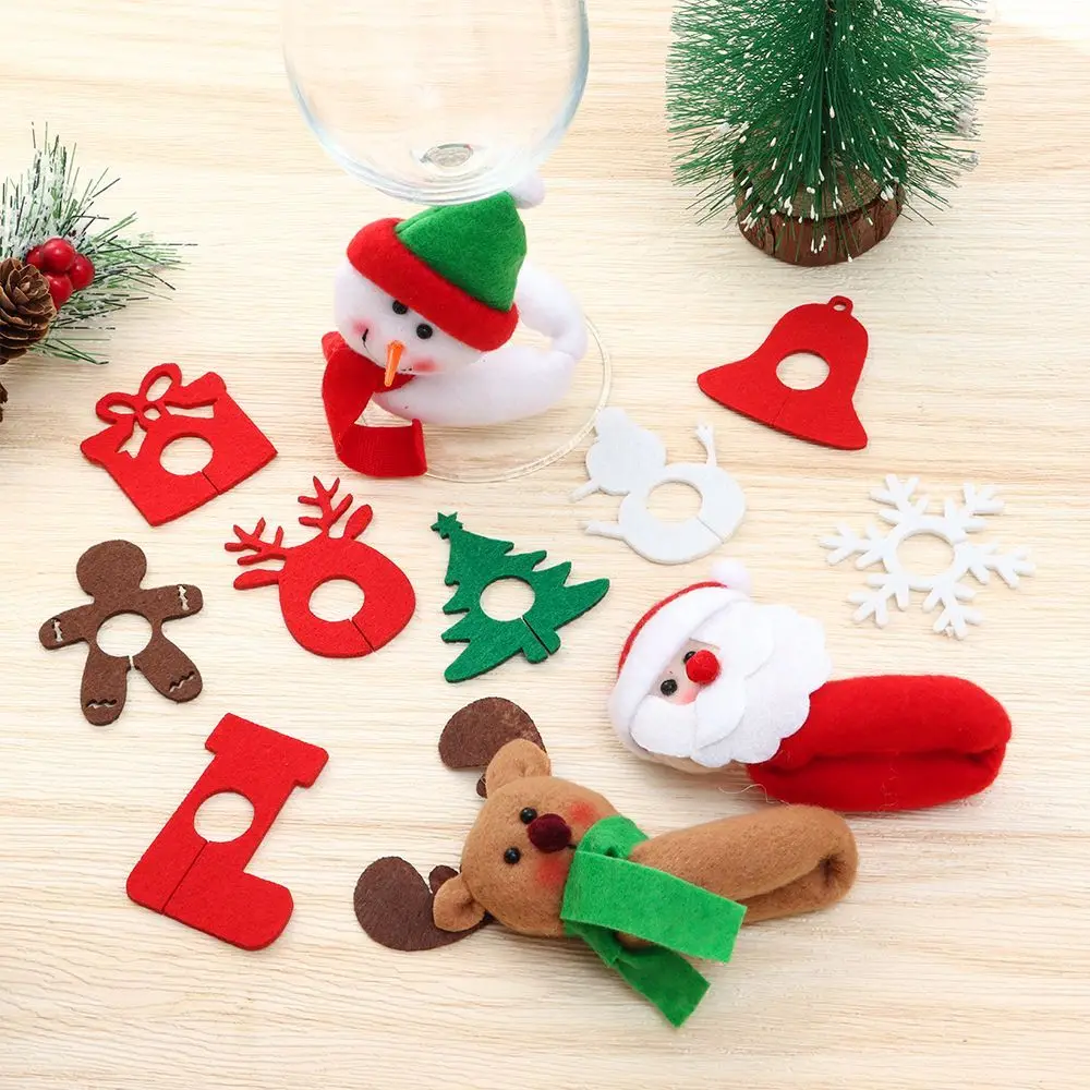 

New Year Product Xmas Pendants Elk Christmas Cup Decoration Rings Wine Glass Pendants Table Decor Christmas Cup Ring
