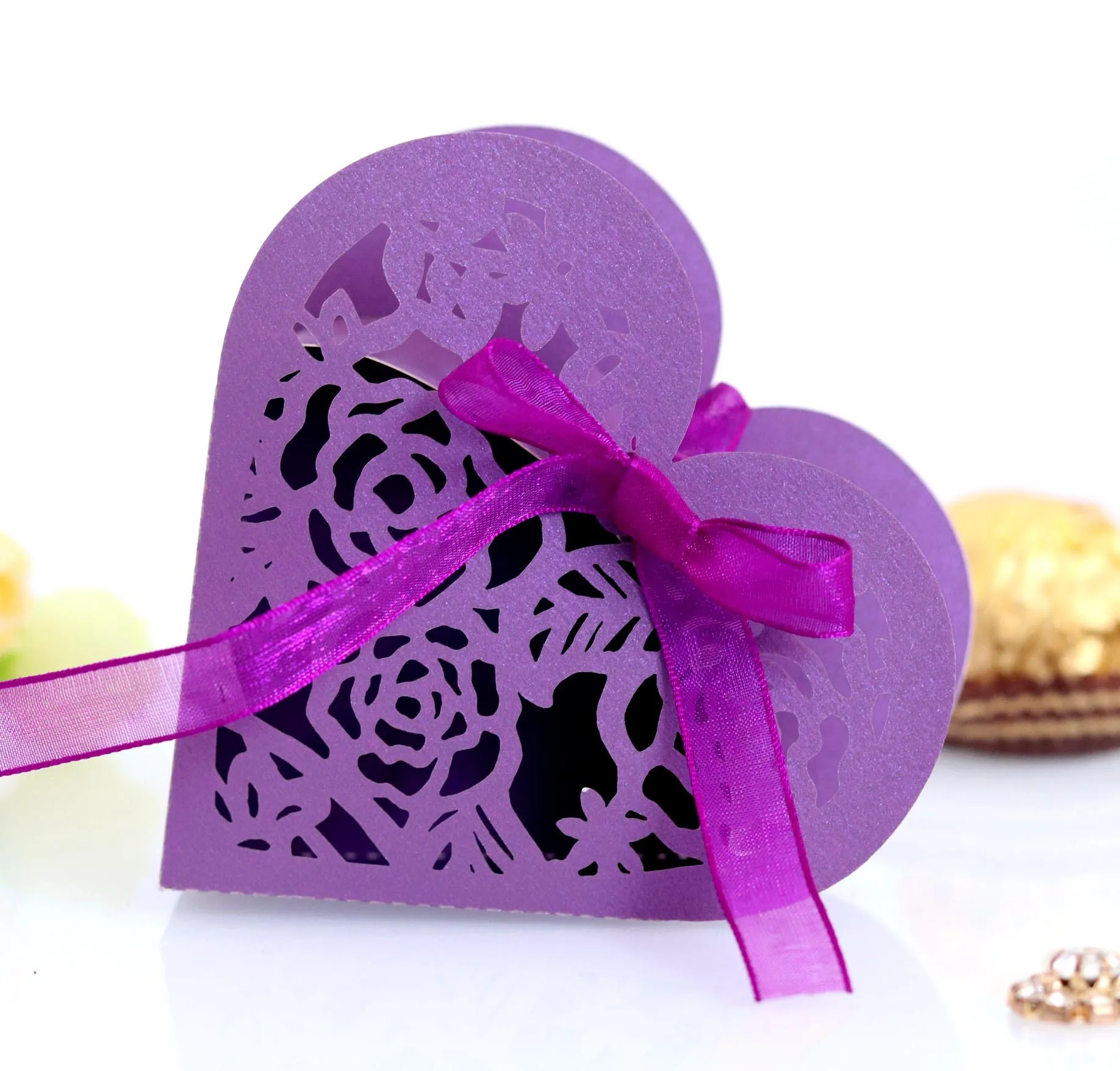 

100pcs Love-heart Laser Cut Candy Sweets Gift Box W/ribbon Wedding Party Favor