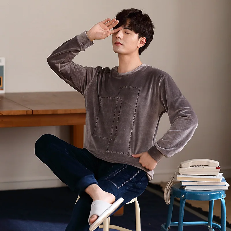 Couple Pajamas Flannel Thickened Warmth Autumn Winter Round Neck Ladies Casual Sleep Wear Men's Lounge Suits Clothes for Women