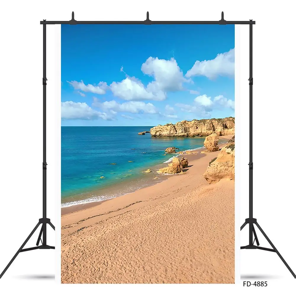 Scenic Sea Sand Beach Ocean Rock Sky Background Children Holiday Young Portrait Photography Backdrops For Photocall Photo Studio |